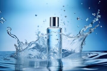 Flasche im Wasser als Zeichen für die intensive Feuchtigkeit durch Polyglutaminsäure